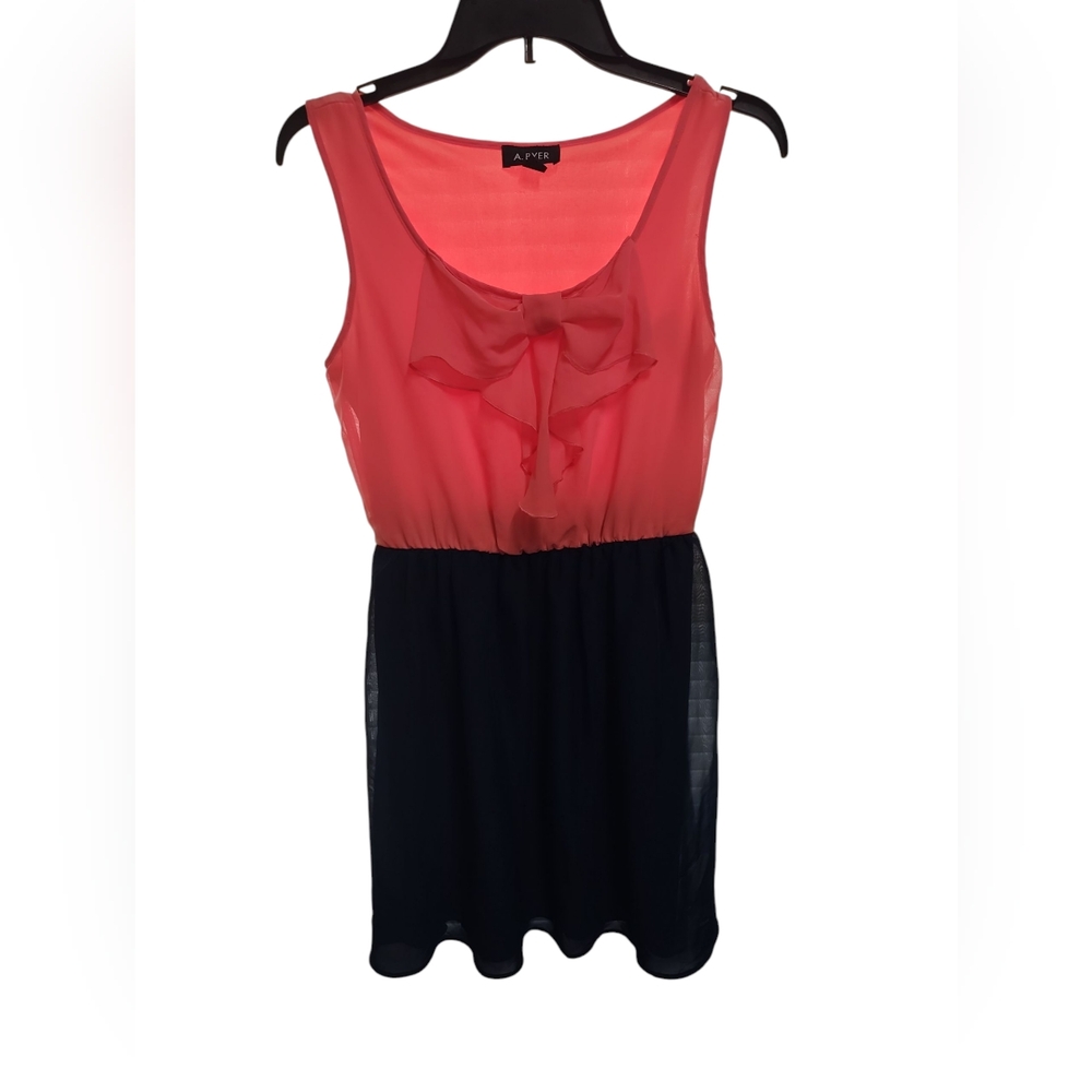 A. Byer Pink and Black Sleeveless Dress With A Bow